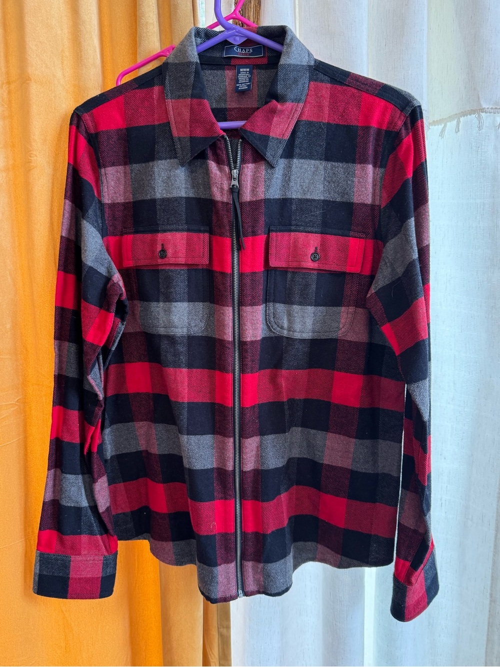 Chaps Red and Black Buffalo Plaid Zip-Front Jacket